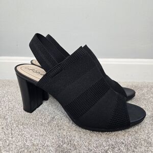 Life Stride Afton Black Slingback Peeptoe Heels with Fabric Upper Size 10